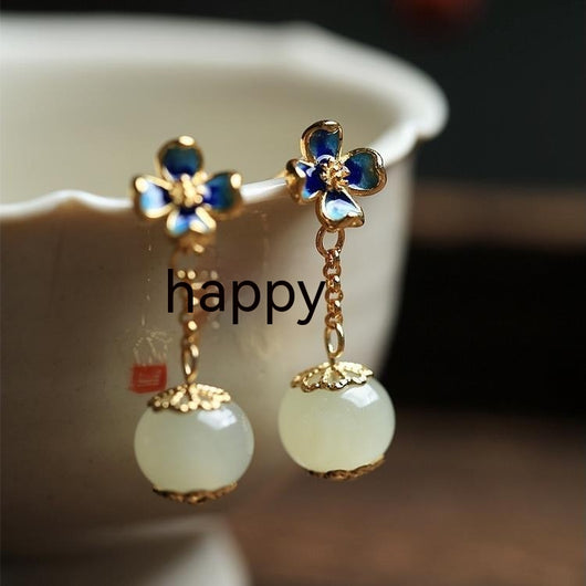 Aretes de Trébol de Cuatro Hojas con Flor para Dama - Image 3