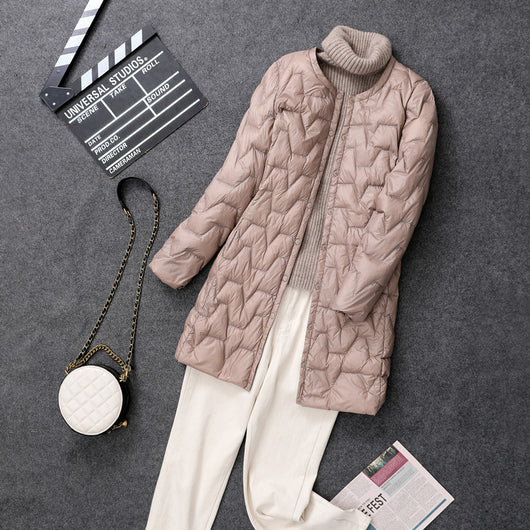 Chaqueta Acolchada Ultraligera Mujer - Abrigo Midi Ajustado sin Cuello - Image 3