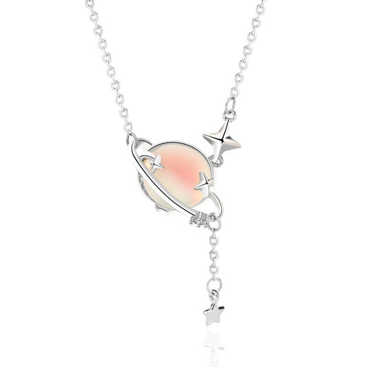 Collar de Plata Esterlina con Piedra de Luna y Planeta - Cadena Clavícula con Borla - Image 7