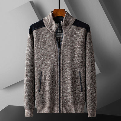 Cardigan Tejido Cálido para Hombre con Cuello Solapa y Diseño de Retazos - Image 8