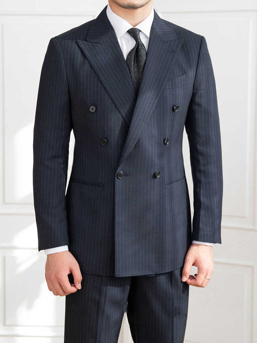 Traje Retro Slim Fit de Seis Botones a Rayas para Hombre - Image 10