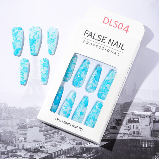 Uñas Postizas Largas con Patrón Mármol y Acabado Brillante Estilo Europeo - Image 19