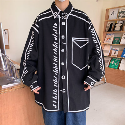 Playera Manga Larga Hombre Graffiti Pintado a Mano Primavera Otoño - Image 12