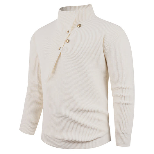 Suéter Casual para Hombre con Cuello Mao y Botones Sesgados - Image 3