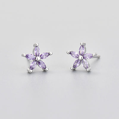 Aretes de Piedra de Caballo con Flor de Cinco Pétalos y Diamantes de Color - Image 12