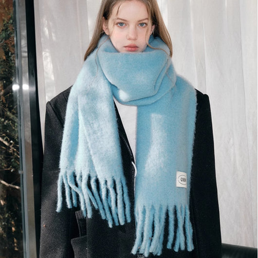Bufanda de Lana Mohair Elegante - Chal Liso de Color Sólido