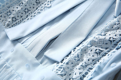 Vestido Largo de Manga Larga con Parches de Lunares y Mesh Calado - Image 19