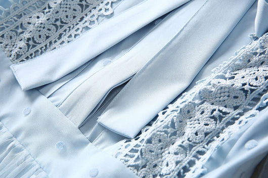 Vestido Largo de Manga Larga con Parches de Lunares y Mesh Calado - Image 19