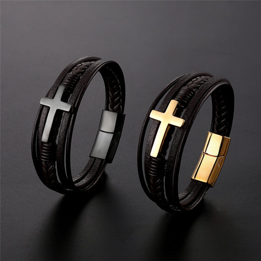 Pulsera Tejida Acero Inoxidable Dorado Negro Multicapa - Image 11