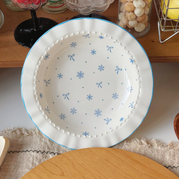 Platos de Cerámica con Diseño de Copos de Nieve - Vajilla Elegante para Desayuno y Postres - Image 2
