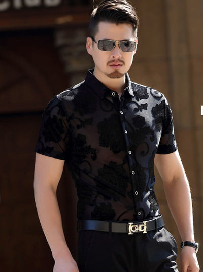 Camisa Hueca para Hombre con Bordado Flocking - Image 24