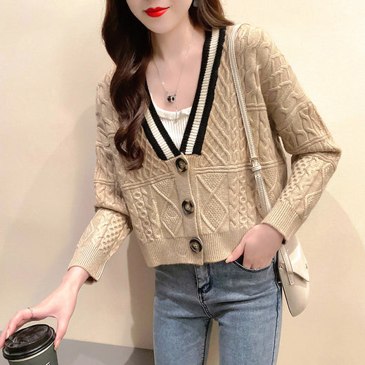 Suéter Cardigan Corto Escote V Tejido Holgado para Mujer - Image 2