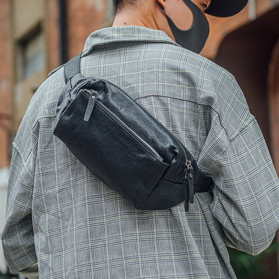 Bolsa Pectoral de Cuero Negro para Hombre