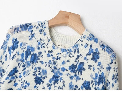 Suéter de Lana y Mohair con Estampado Floral Azul - Image 13