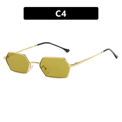 Women's polygonal sunglasses with gold frames and brown lenses, featuring a unique hexagonal shape. - Image 6