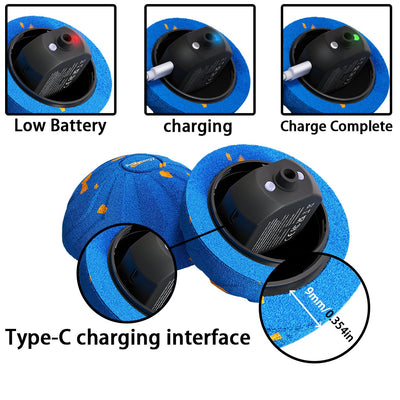 Black textured pet toy ball with blue accents and 'PetZynergy' logo, shown with a white USB-A to USB-C charging cable. - Image 10