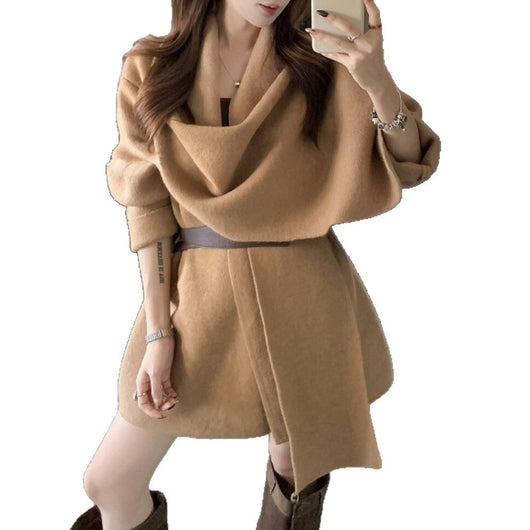 Cardigan Corto de Punto con Cuello de Bufanda y Cinturón para Mujer - Image 5