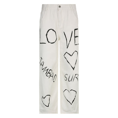 Pantalones Sueltos Talle Bajo con Pliegues y Estampado de Corazones - Image 41
