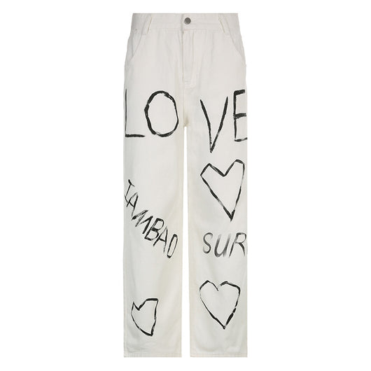 Pantalones Sueltos Talle Bajo con Pliegues y Estampado de Corazones - Image 41