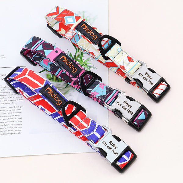 Collar de Nylon para Perro con Placa Identificadora Personalizada