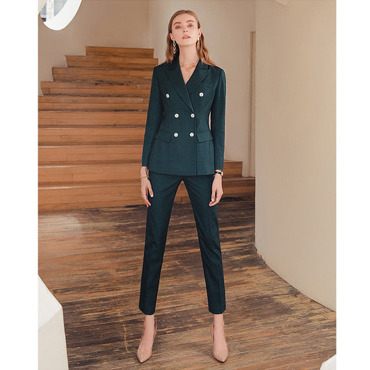 Conjunto de Traje Ejecutivo Cuadros Verde Oscuro Premium - Image 2