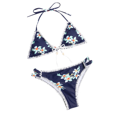 Bikini Tejido a Mano Azul Marino con Estampado Split Body - Cintura Baja Sexy - Image 6