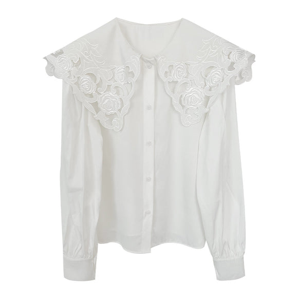 Blusa Blanca con Cuello de Cadena Tejida Diseño Navy para Mujer