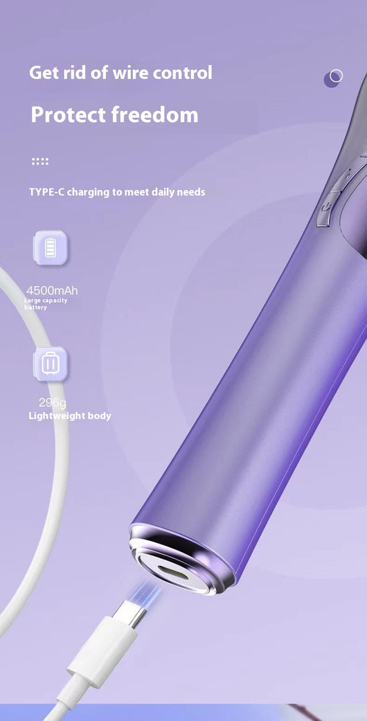 Gradient purple wireless automatic hair curler with a sleek design, one-button start, and three-speed adjustment. - Image 16