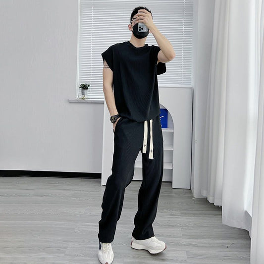 Traje Casual de Seda Helada para Hombre - Pantalón Corto y Playera de Manga Corta