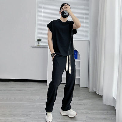 Traje Casual de Seda Helada para Hombre - Pantalón Corto y Playera de Manga Corta