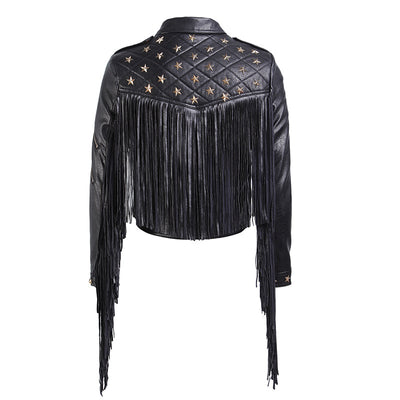 Chaqueta de Cuero para Mujer con Tachuelas Estrella y Borlas - Image 7