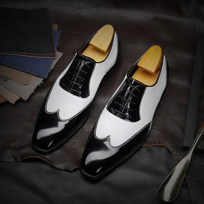 Zapatos de Negocios Retro Punta Afilada Cuero Vacuno Negro y Blanco para Hombre - Image 10
