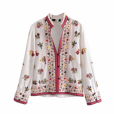 Camisa Étnica Casual con Cuello Mao y Bordado Artesanal - Image 9