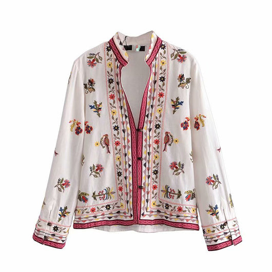 Camisa Étnica Casual con Cuello Mao y Bordado Artesanal - Image 9