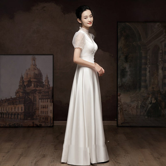Vestido de Novia Blanco en Satén Francés - Diseño Elegante y Ligero