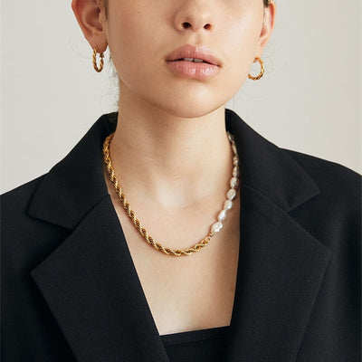 Collar Retorcido de Perlas Naturales con Costura - Elegancia para Mujer - Image 5