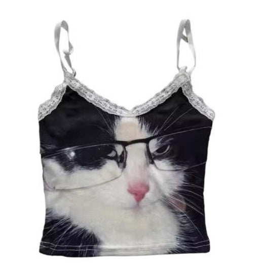 Chaleco Cropped V-Neck con Encaje y Estampado Animal - Diseño Desenfadado y Moderno - Image 9