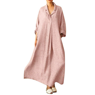 Vestido Bohemio Holgado Largo Hasta el Tobillo con Mangas Farol para Oficina - Image 5