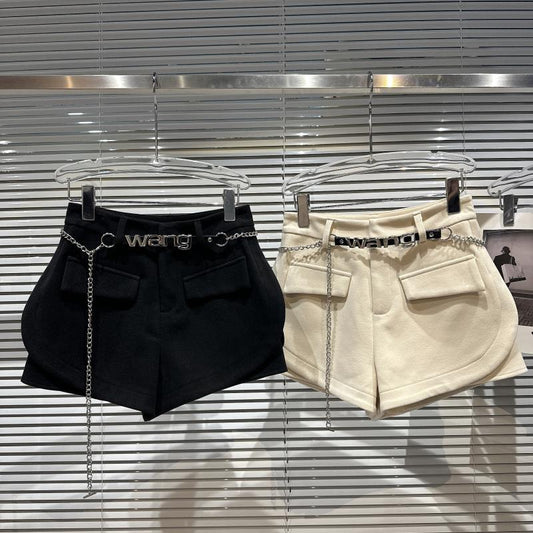 Shorts de Lana Tres Cuartos con Bolsillos Tridimensionales para Mujer