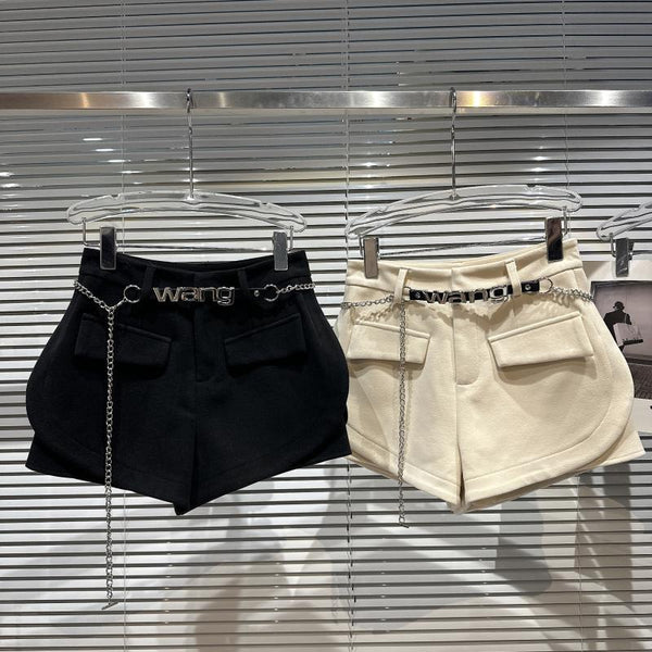 Shorts de Lana Tres Cuartos con Bolsillos Tridimensionales para Mujer