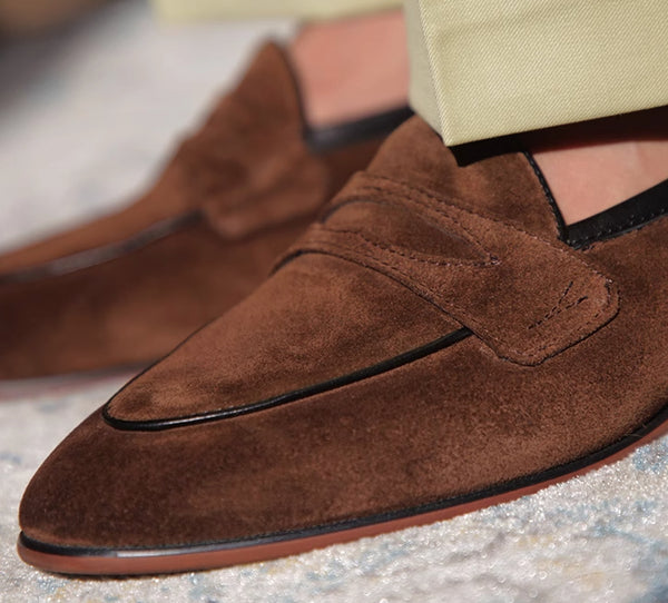 Zapatos Hombre Estilo Británico Ante con Punta Cuadrada
