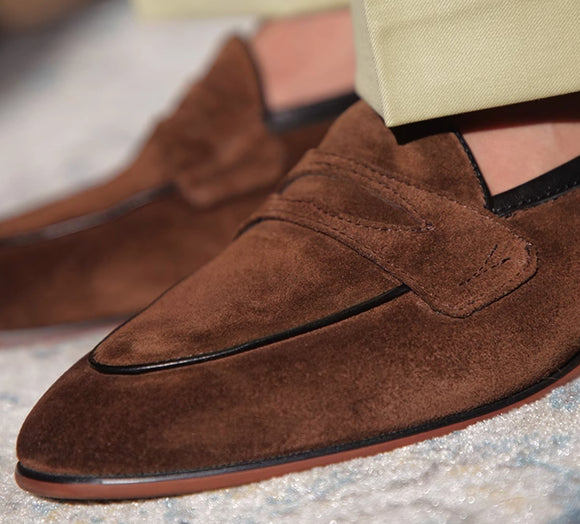 Zapatos Hombre Estilo Británico Ante con Punta Cuadrada