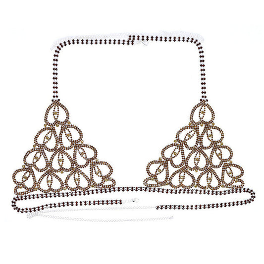 Bikini Sexy con Cadena de Cuerpo y Cristales en Forma de Corazón