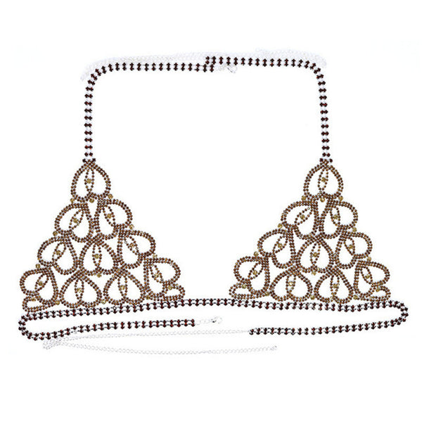 Bikini Sexy con Cadena de Cuerpo y Cristales en Forma de Corazón