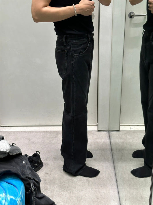 Jeans Rectos Holgados Vintage Desgastados en Negro - Image 18
