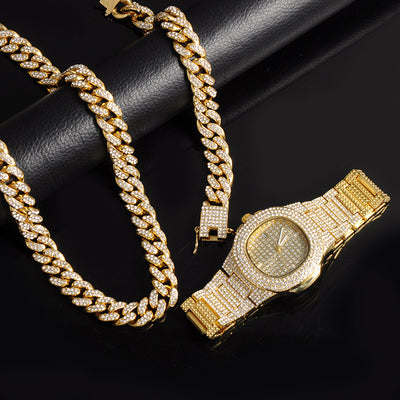 Juego de Cadena Cubana: Collar, Pulsera y Reloj - Image 15