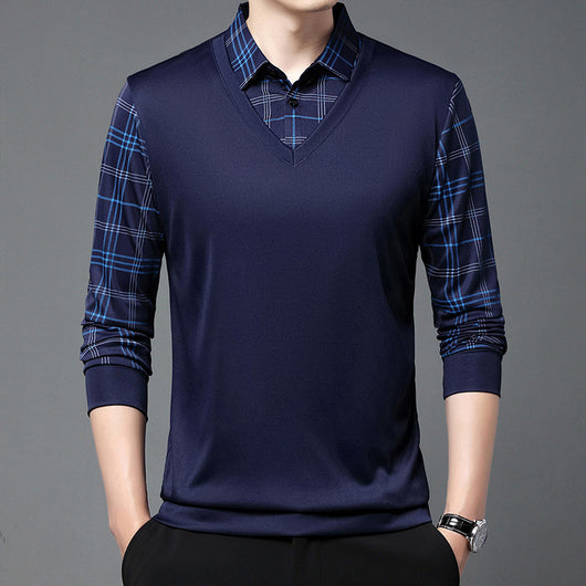 Suéter Tipo Camisa Falsa Dos Piezas para Hombre - Manga Larga Otoño - Image 15