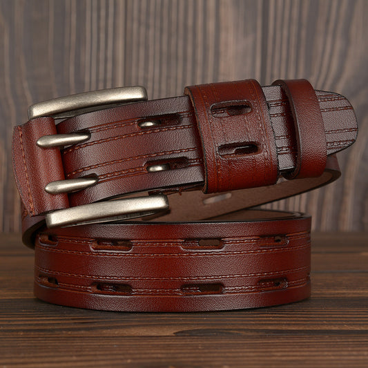 Cinturón de Cuero para Hombre con Hebilla Doble Pasador - Estilo Casual y Jeans - Image 2