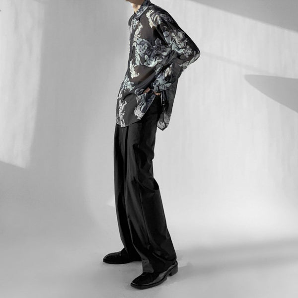 Camisa Estampada Suelta en Seda de Hielo para Hombre