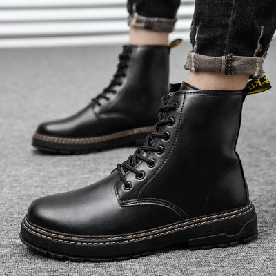 Botas Militares de Cuero Estilo Británico Negro para Hombre